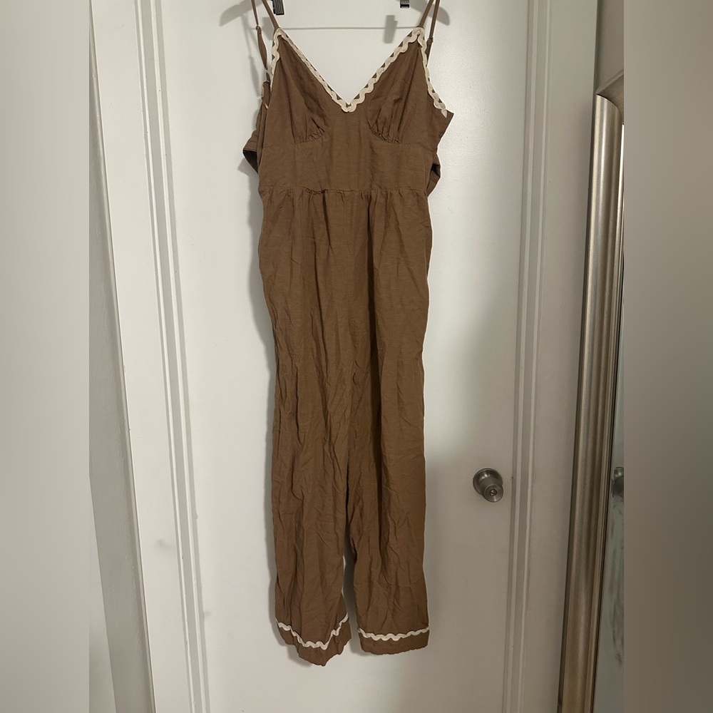 Zara Tan Jumpsuit with White Trim